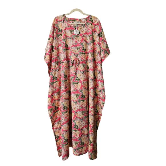 MAHOGANY NWT Cristin Floral 100% Cotton Drawstring Waist Tie Kaftan  Sz OS - Picture 1 of 16